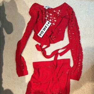 IAMGIA Red Knit Set Top and Skirt XS
